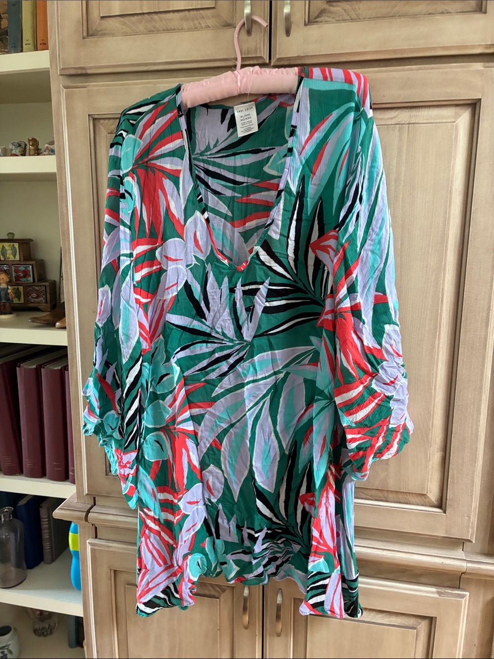 Anne Cole Teal, Black & Light Purple Tropical Print swim coverup sz XL/XXL